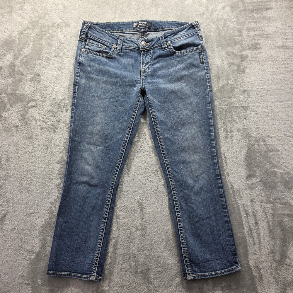 Silver Jeans Aiko Capri Jeans Womens 31 Stretch Denim Cropped Embroidered